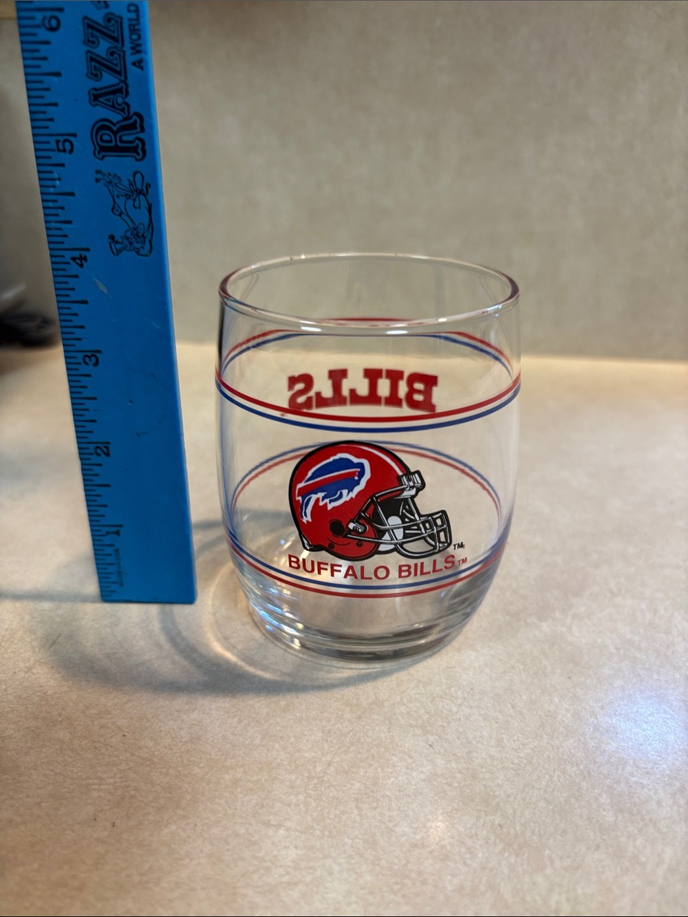 NFL Buffalo Bills Clear Glass Tumbler with Red and Blue Helmet Logo